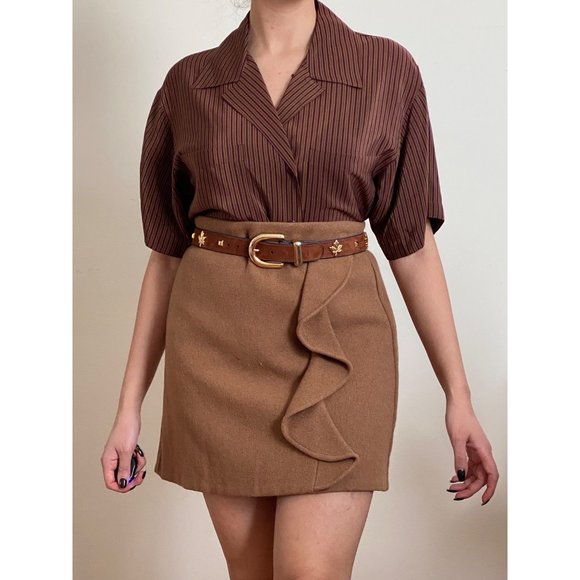 J. Crew Brown Diagonal Ruffle Accent Mini Skirt (S-2) - Picture 5 of 8
